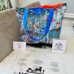 Limited Edition Hermés Employee/VIP Gift Blue & Orange Printed Canvas Tote Bag